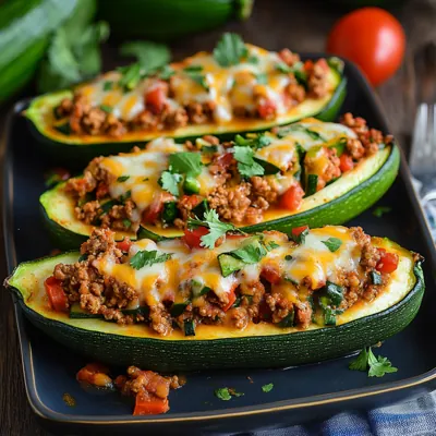 Ground Turkey Taco Stuffed Zucchini Boats